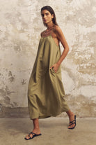 The Handloom-Bliss Flow Maxi Dress Khaki Green-Elbise-2-Milagron.com