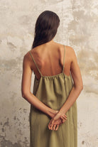 The Handloom-Bliss Flow Maxi Dress Khaki Green-Elbise-5-Milagron.com