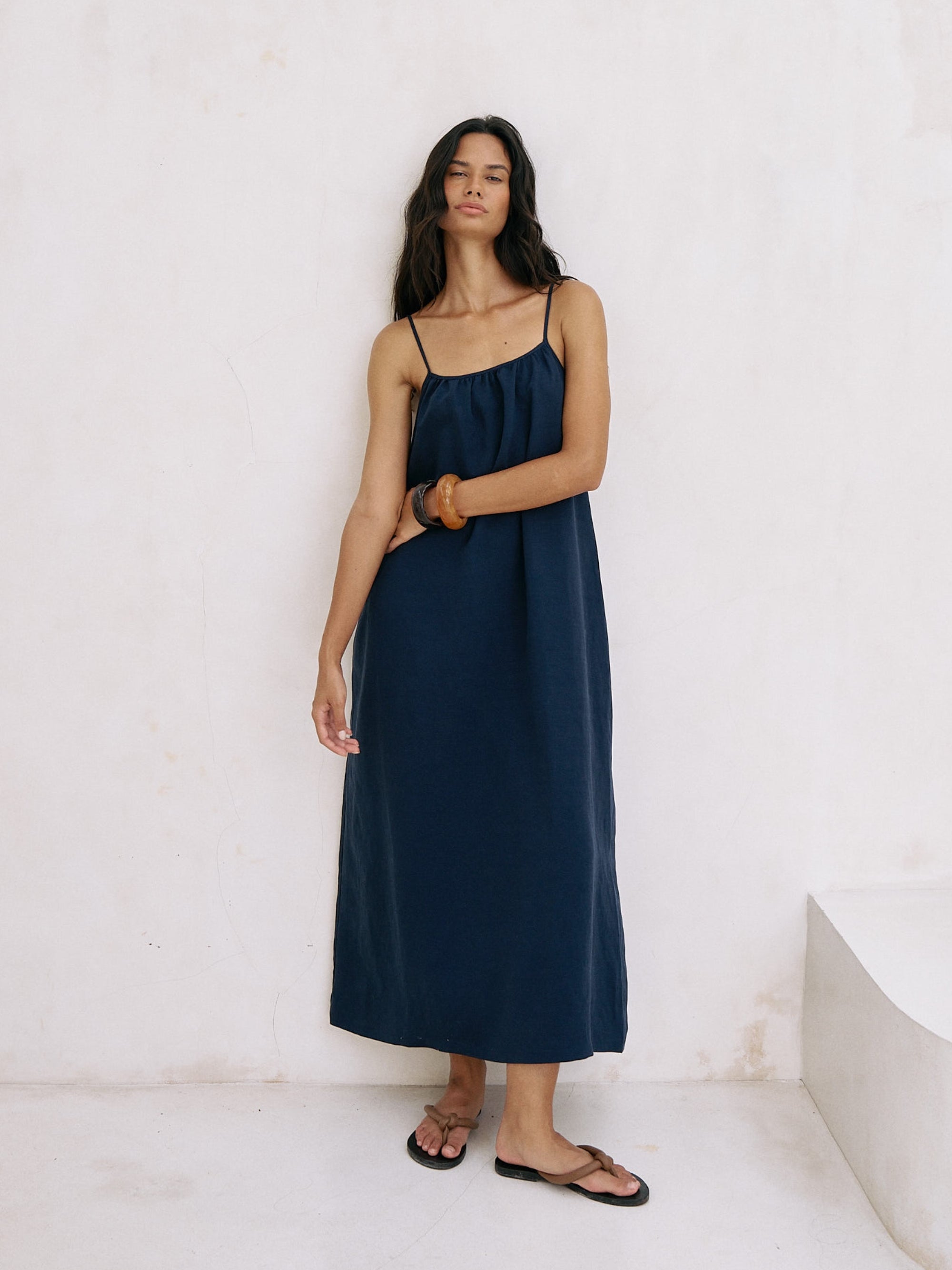 The Handloom-Bliss Flow Maxi Dress Navy-Elbise-1-Milagron.com