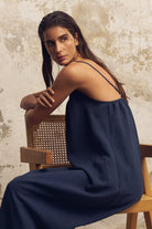 The Handloom-Bliss Flow Maxi Dress Navy-Elbise-5-Milagron.com