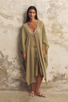 The Handloom-Bodrum Ties Kaftan Khaki Green-Kaftan-1-Milagron.com