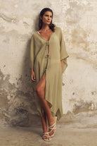 The Handloom-Bodrum Ties Kaftan Khaki Green-Kaftan-2-Milagron.com