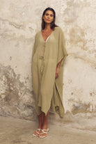 The Handloom-Bodrum Ties Kaftan Khaki Green-Kaftan-3-Milagron.com