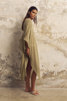 The Handloom-Bodrum Ties Kaftan Khaki Green-Kaftan-4-Milagron.com