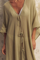 The Handloom-Bodrum Ties Kaftan Khaki Green-Kaftan-6-Milagron.com