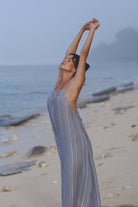 The Handloom-Canggu Maxi Dress Navy With Stripes-Elbise-3-Milagron.com