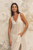 The Handloom-Day Break Dress Natural With Stripes-Elbise-4-Milagron.com