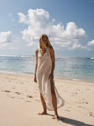 The Handloom-Day Break Dress Natural With Stripes-Elbise-1-Milagron.com