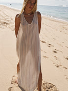 The Handloom-Day Break Dress Natural With Stripes-Elbise-2-Milagron.com