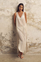 The Handloom-Day Break Dress Natural With Stripes-Elbise-2-Milagron.com