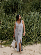 The Handloom-Day Break Dress Navy With Stripes-Elbise-1-Milagron.com