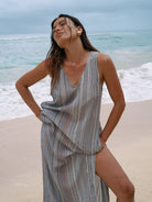 The Handloom-Day Break Dress Navy With Stripes-Elbise-2-Milagron.com