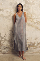 The Handloom-Day Break Dress Navy With Stripes-Elbise-1-Milagron.com