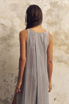 The Handloom-Day Break Dress Navy With Stripes-Elbise-5-Milagron.com