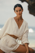 The Handloom-Echo Boy Short Natural With Gold Stripes-Şort-3-Milagron.com