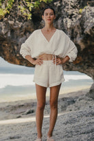 The Handloom-Echo Boy Short Natural With Gold Stripes-Şort-4-Milagron.com