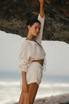 The Handloom-Echo Boy Short Natural With Gold Stripes-Şort-5-Milagron.com