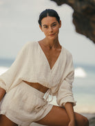 The Handloom-Echo Boy Short Natural With Gold Stripes-Şort-7-Milagron.com