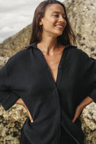 The Handloom-Echo Maxi Shirt Black-Gömlek-2-Milagron.com