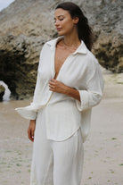 The Handloom-Echo Maxi Shirt Natural With Gold Stripes-Gömlek-5-Milagron.com