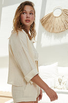 The Handloom-Echo Mini Shirt Natural With Gold Stripes-Gömlek-2-Milagron.com