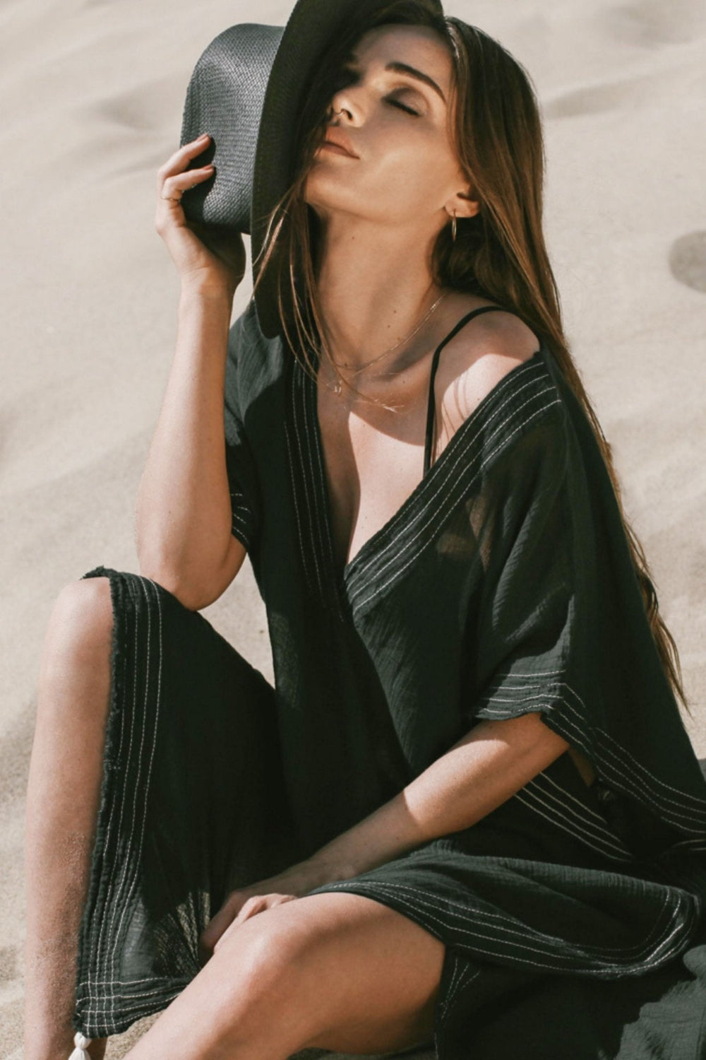 The Handloom-Ela Kaftan Black-Kaftan-3-Milagron.com