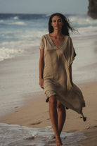 The Handloom-Ela Kaftan Khaki Green-Kaftan-1-Milagron.com