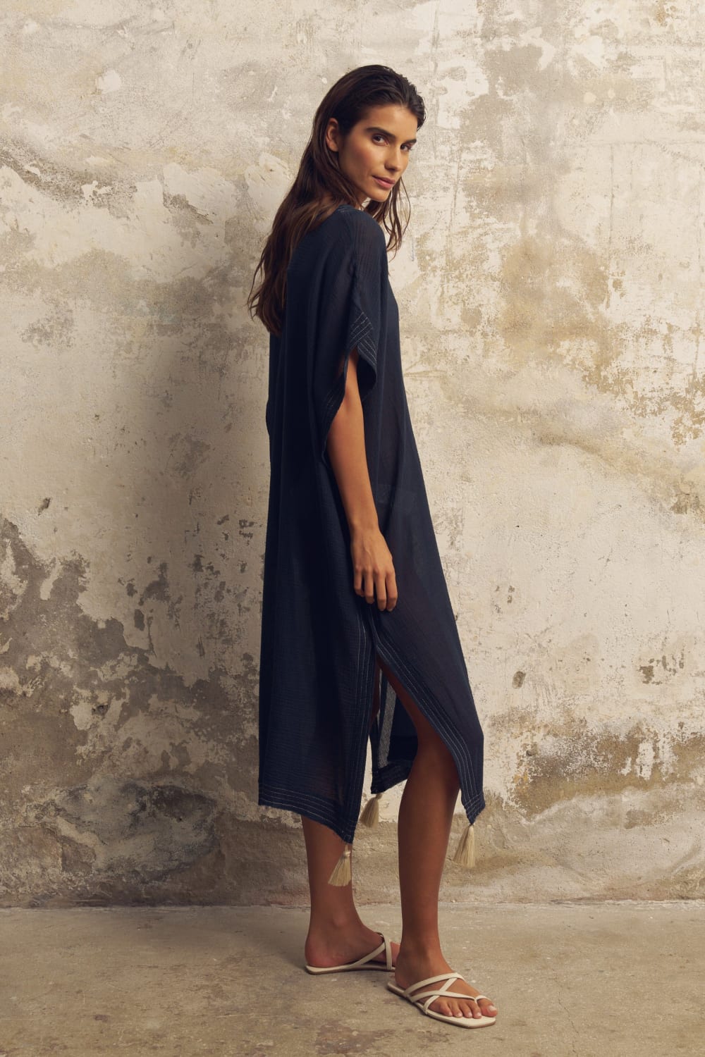 The Handloom-Ela Kaftan Navy-Kaftan-4-Milagron.com