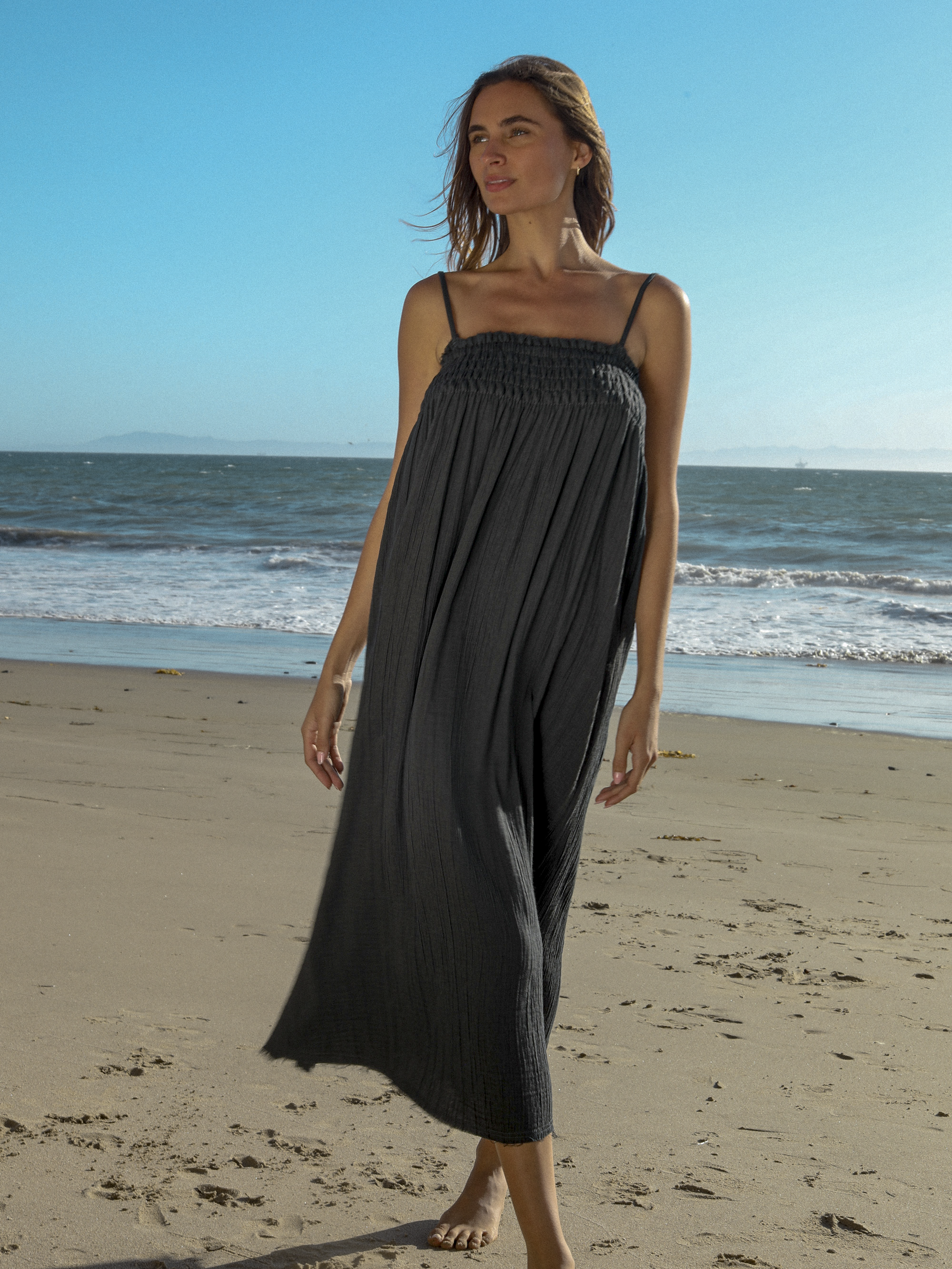 Kaya Smocked Maxi Dress - Charcoal