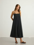 Kaya Smocked Maxi Dress - Charcoal