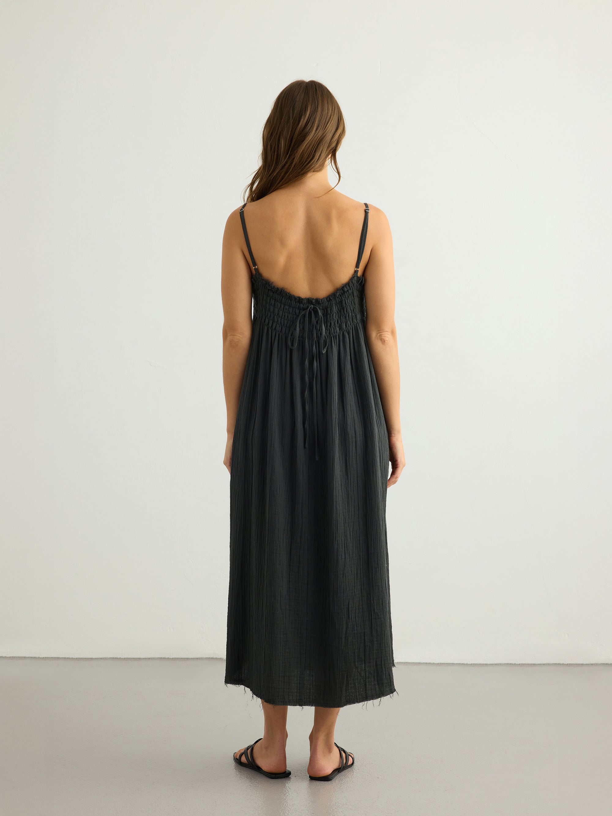 Kaya Smocked Maxi Dress - Charcoal
