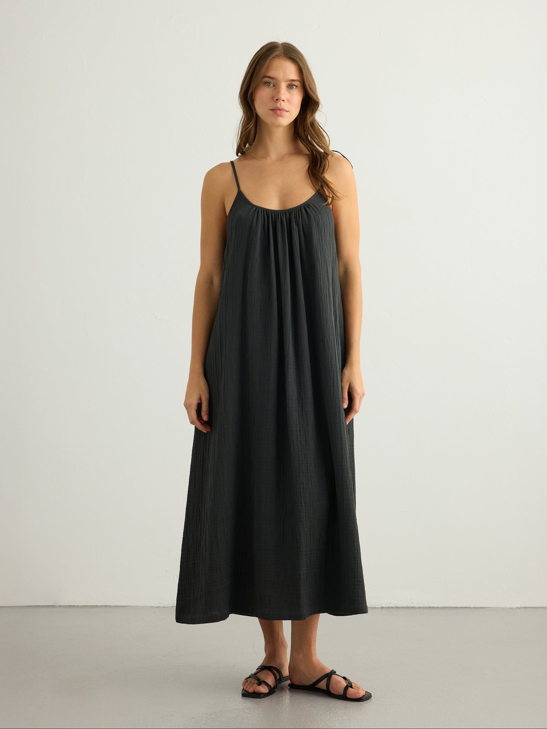 Kaya Tie Strap Maxi Dress - Charcoal