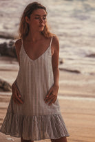 The Handloom-Liv Mini Ruffle Dress Black Stripes-Elbise-1-Milagron.com