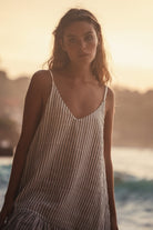 The Handloom-Liv Mini Ruffle Dress Black Stripes-Elbise-2-Milagron.com