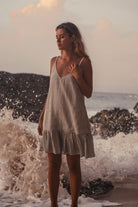 The Handloom-Liv Mini Ruffle Dress Black Stripes-Elbise-3-Milagron.com