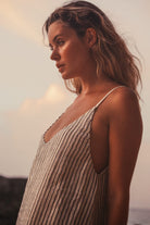 The Handloom-Liv Mini Ruffle Dress Black Stripes-Elbise-5-Milagron.com