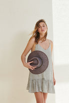 The Handloom-Liv Mini Ruffle Dress Black Stripes-Elbise-6-Milagron.com