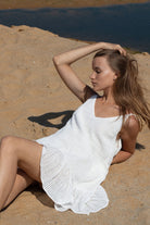 The Handloom-Liv Mini Ruffle Dress White Stripes-Elbise-1-Milagron.com