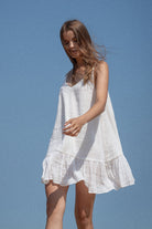 The Handloom-Liv Mini Ruffle Dress White Stripes-Elbise-3-Milagron.com