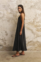 The Handloom-Lucid Flow Maxi Dress Black-Elbise-3-Milagron.com