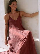 The Handloom-Lucid Flow Maxi Dress Burgundy-Elbise-3-Milagron.com