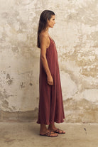 The Handloom-Lucid Flow Maxi Dress Burgundy-Elbise-4-Milagron.com