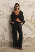 The Handloom-Lucid Flow Tie Pants Black-Pantolon-1-Milagron.com