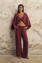 The Handloom-Lucid Flow Tie Pants Burgundy-Pantolon-1-Milagron.com