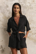 The Handloom-Lucid Flow Tie Shorts Black-Şort-1-Milagron.com