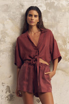 The Handloom-Lucid Tie Shirt Burgundy-Top-1-Milagron.com