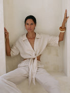 The Handloom-Lucid Tie Shirt Sand-Gömlek-3-Milagron.com