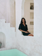 The Handloom-Mae Popover Mini Dress Black-Elbise-2-Milagron.com