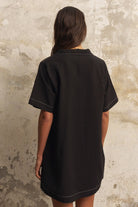 The Handloom-Mae Popover Mini Dress Black-Elbise-5-Milagron.com