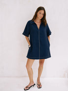 The Handloom-Mae Popover Mini Dress Navy-Elbise-1-Milagron.com